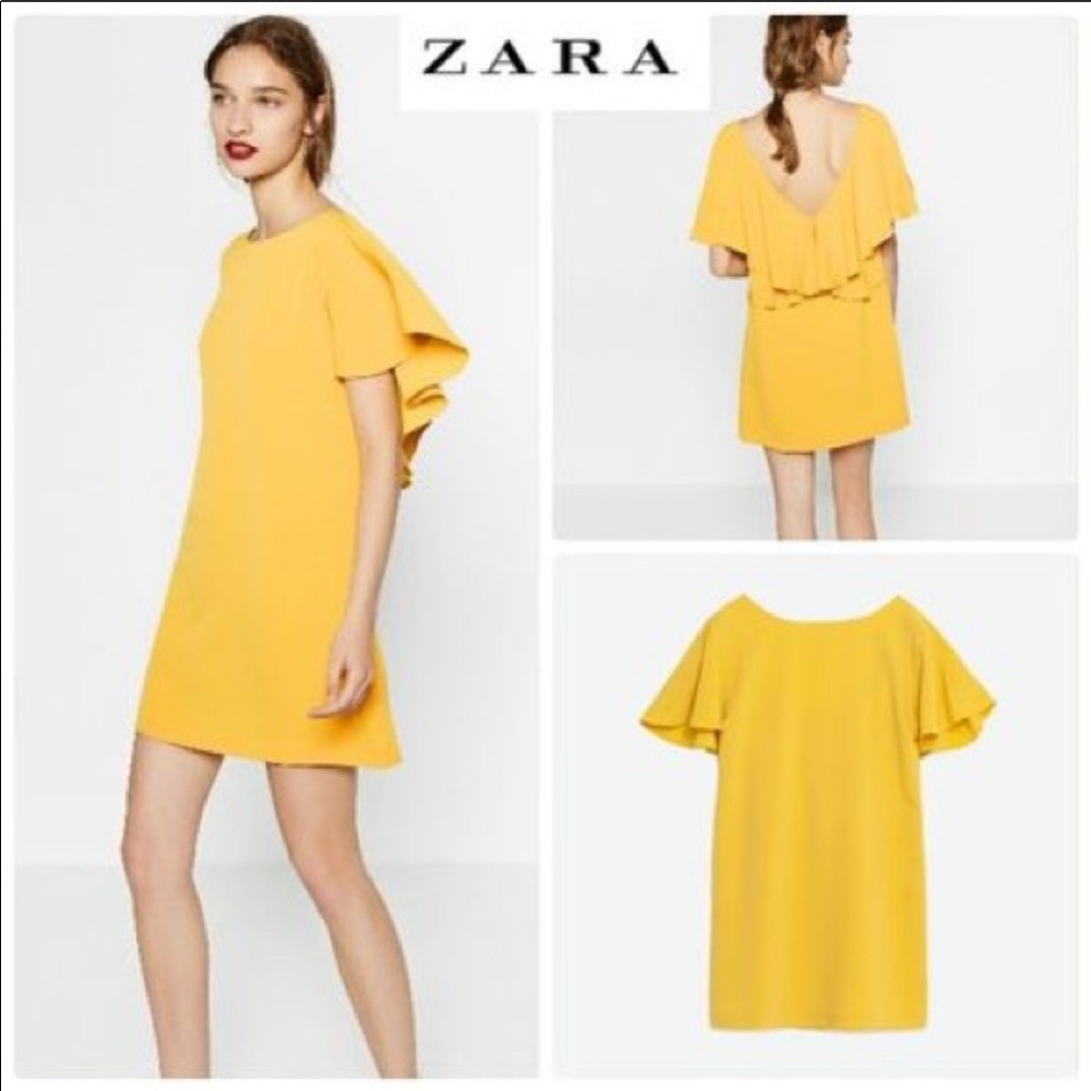 Zara Yellow Mini Ruffle Back Dress